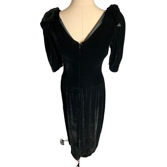 Jane Schaffhausen Vintage 80's Black Velvet Rayon Silk Occasion Dress Party Sz 6 - Picture 2 of 6